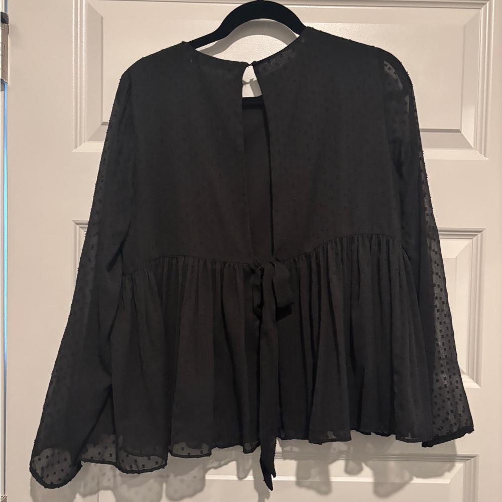 Zara Trafaluc Embroidered Blouse Holiday Christmas Flower Floral Black Bow Dot - Picture 4 of 6